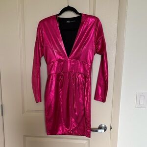 Zara Fuchsia V-Neck Dress